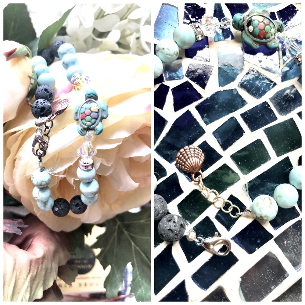Hand Painted Rainbow 🌈 Turtle 🐢 Bracelet with Swavorski Crystals